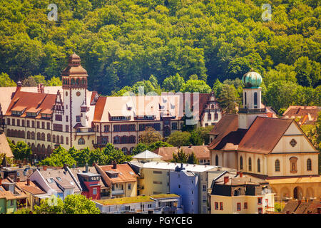 Schöne Stadtbild von mittelalterlichen Freiburg im Breisgau Stadt in Deutschland, Europa Stockfoto