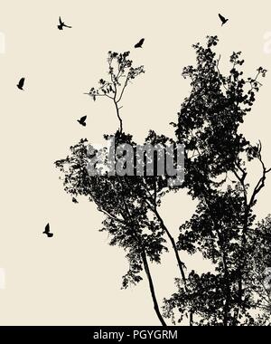 Vögel im Baum retro stil hintergrund, Vector Illustration Stock Vektor