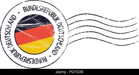 Deutschland grunge Briefmarke und Flag auf weißem Hintergrund Stock Vektor