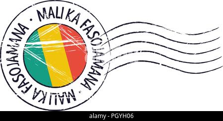 Mali grunge Briefmarke und Flag auf weißem Hintergrund Stock Vektor
