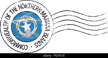 Nördliche Marianen grunge Briefmarke und Flag auf weißem Hintergrund Stock Vektor