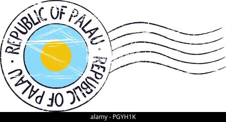 Palau grunge Briefmarke und Flag auf weißem Hintergrund Stock Vektor