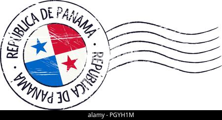 Panama grunge Briefmarke und Flag auf weißem Hintergrund Stock Vektor