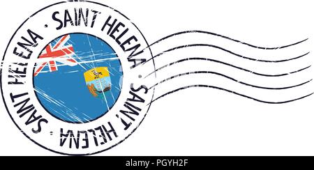 Saint Helena grunge Briefmarke und Flag auf weißem Hintergrund Stock Vektor