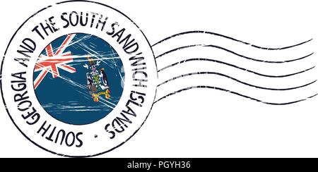 Südgeorgien und die Südlichen Sandwichinseln grunge Briefmarke und Flag auf weißem Hintergrund Stock Vektor