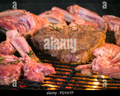 Gegrilltes Steak. Ribs vom Grill. Close Up. Stockfoto