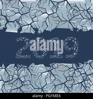 Risse im Eis Hintergrund. Winter gefroren Hintergrund mit Öffnung für einfachen Text, 2019 Frohes Neues Jahr und Frohe Weihnachten Stock Vektor