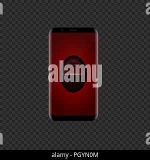Red Fingerabdruck Symbol auf dem Bildschirm des Smartphones scannen, Sicherheit Symbol. Vector Illustration Stock Vektor