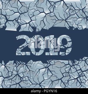 Risse im Eis Hintergrund. Winter gefroren Hintergrund mit Öffnung für einfachen Text, 2019 Frohes Neues Jahr und Frohe Weihnachten Stock Vektor