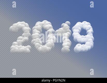 2019 weiss verschneiten Zahlen. Frohes Neues Jahr und Frohe Weihnachten Stock Vektor