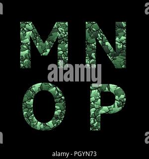 M N O P Green camouflage Buchstaben. Armee font, militärische Alphabet Stock Vektor