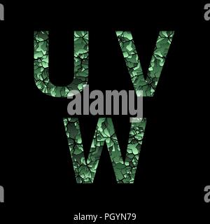 U V W Grün camouflage Buchstaben. Armee font, militärische Alphabet Stock Vektor