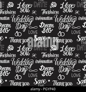 Hochzeit in einem Vintage griffonage Stil. Nahtlose Muster mit Schriftzug Inschrift. Stock Vektor