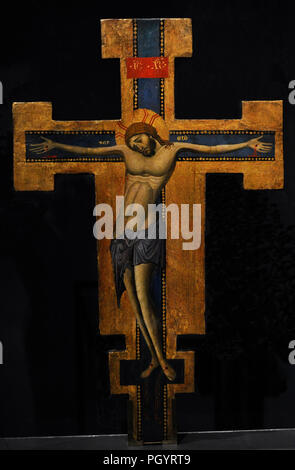 Meister der blaue Kreuze (aktiv in Assisi und Perugia zwischen 1265 und 1275). Vortragekreuz, beidseitig bemalt. 1265-1275. Wallraf-Richartz-Museum. Köln. Deutschland. Stockfoto