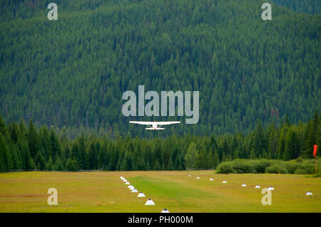 Flugzeug in der Luft von Schafer Airfield, Great Bear Wilderness, Flathead National Forest, Montana Stockfoto