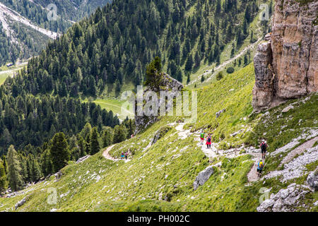 Wanderer im Naturpark Puez-Geisler, Dolomiten, Südtirol, Trentino, Italien Stockfoto