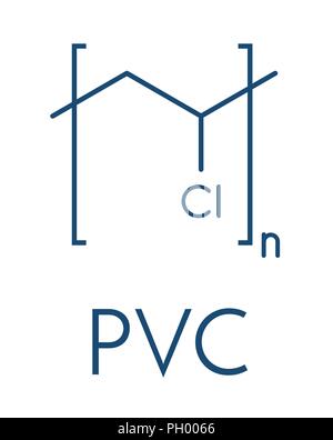 Poly(vinylchlorid) Kunststoff (PVC), chemische Struktur. In der Produktion der Rohre, Fensterrahmen, Isolierung, Schallplatten etc. Ske Stock Vektor