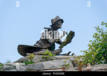 Gloucester, MA - 22. Mai, Skulptur 2015 der amerikanische Maler und Grafiker Fitz Hugh Lane von Alfred N. Duca sitzt oben auf Duncan Hügel mit Blick auf die Stockfoto