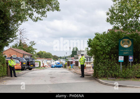 Waldstadt, Mansfield, Großbritannien. 29. August 2018. Ein 66-jährige Mann und die 48-jährige Frau an hohen Bäumen Park Homes in Waldstadt, Mansfield gestorben sind. Credit: Andy Gallagher/Alamy leben Nachrichten Stockfoto