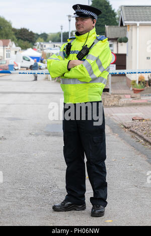 Waldstadt, Mansfield, Großbritannien. 29. August 2018. Ein 66-jährige Mann und die 48-jährige Frau an hohen Bäumen Park Homes in Waldstadt, Mansfield gestorben sind. Credit: Andy Gallagher/Alamy leben Nachrichten Stockfoto