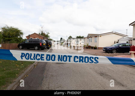 Waldstadt, Mansfield, Großbritannien. 29. August 2018. Ein 66-jährige Mann und die 48-jährige Frau an hohen Bäumen Park Homes in Waldstadt, Mansfield gestorben sind. Credit: Andy Gallagher/Alamy leben Nachrichten Stockfoto