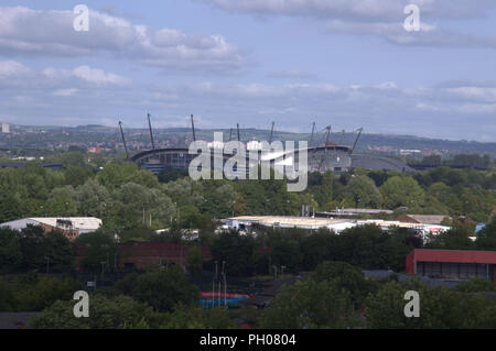 Manchester, UK, 29. August 2018. Etihad Stadium, Manchester, Manchester City Football Club. Die Football Association hat sich zur Unterstützung der sicheren Stand in den Stadien wie diesem kommen. Die Regierung wird voraussichtlich eine Entscheidung zu treffen, ob stehend bis Ende 2018 zu ermöglichen. Ständigen wurde aus Sicherheitsgründen im Jahr 1989 nach der Taylor Bericht in die Hillsborough Disaster verboten. Credit: Terry Waller Alamy leben Nachrichten Stockfoto