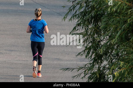 Berlin, Deutschland. 29 Aug, 2018. Eine Frau geht durch das Regierungsviertel am Morgen. Credit: Paul Zinken/dpa/Alamy leben Nachrichten Stockfoto