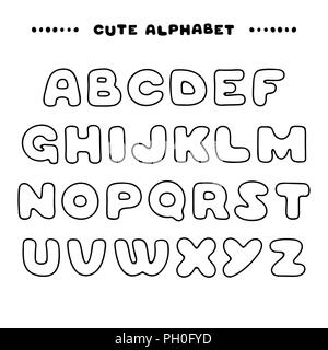 Süße Hand gezeichnet Großbuchstaben. Lineare Stil ABC Buchstaben. Stock Vektor