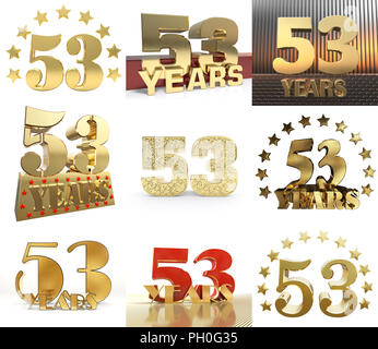 Satz von Nummer 50 drei Jahre (53 Jahre) fest. Jahrestag goldene Vorlage Anzahl Elemente für Ihre Geburtstagsfeier. 3D-Darstellung. Stockfoto