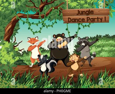 Wilde Tiere Jungle Dance Party Abbildung Stock Vektor