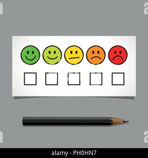 Emoticon smiley rating Symbole und schwarzen Stift auf weißem Hintergrund Vektor-illustration isoliert Stock Vektor