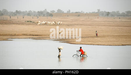 Bani Fluss überqueren auf dem Wochenmarkt Tag, Montag. Djenné, einem UNESCO-Weltkulturerbe. Mali, Westafrika Stockfoto