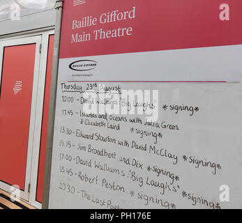 Zeitplan Programm für Lautsprecher an die 2018 Edinburgh International Book Festival in Edinburgh, Schottland, Großbritannien Stockfoto