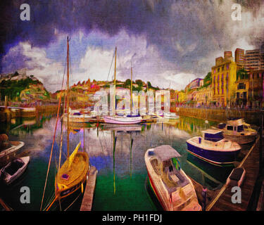 Digitale Kunst: der Hafen von Torquay und Stadt Stockfoto