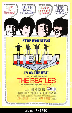 1965 'Hilfe''! Vintage Beatles Film Poster 1960 United Artists British musikalische Komödie - Abenteuer Film unter der Regie von Richard Lester, Starring The Beatles - John Lennon, Paul McCartney, George Harrison und Ringo Starr - und mit Leo McKern, Eleanor Bron, Victor Spinetti, John Bluthal, Roy Kinnear und Patrick Cargill. Dies war der zweite Film mit den Beatles nach Lester ist ein harter Tag Nacht, Hilfe! Sieht die Gruppe gegen einen bösen Kult der Soundtrack als Album veröffentlicht wurde, auch als Hilfe!. Stockfoto