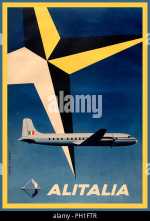 Original Vintage 1950 Airline Werbeplakat für italienische Fluggesellschaft Alitalia Italien Jahr: 1954 Designer: Leon Garu Stockfoto