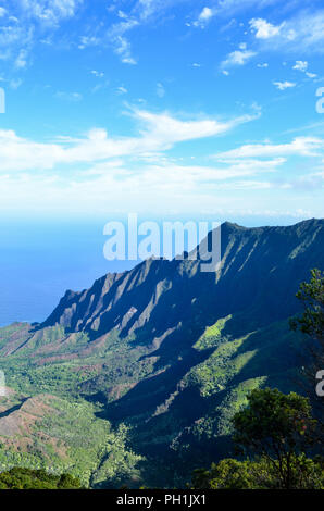 Blick auf das Kalalau Tal von der Na Pali blicken in den Alaka'i Sumpf in Kauai, Hawaii, USA. Stockfoto