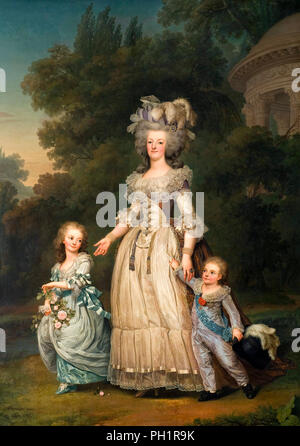 Königin Marie Antoinette von Frankreich und zwei ihrer Kinder zu Fuß in den Park von Trianon - Adolf Ulrik Wertmuller, 1785 Stockfoto