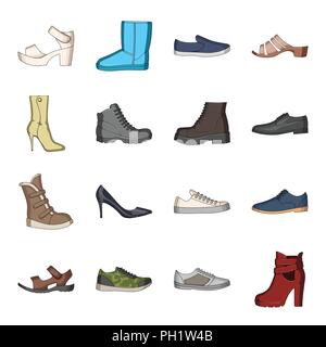 Unterschiedliche Schuhe cartoon Symbole im Set Sammlung für Design. Herren- und Damenschuhe vektor Symbol lieferbar Abbildung. Stock Vektor