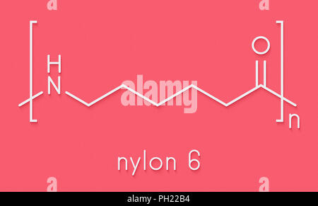 Polycaprolactam (Nylon 6) Polymer, chemische Struktur. Polyamid häufig für die Herstellung von synthetischen Fasern verwendet. Skelettmuskulatur Formel. Stockfoto