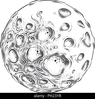 Hand gezeichnete Skizze der Mond Planeten in schwarz auf weißem Hintergrund. Detaillierte Vintage Style Zeichnung. Vector Illustration Stock Vektor