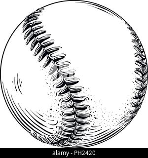 Hand gezeichnete Skizze von baseball ball in schwarz auf weißem Hintergrund. Detaillierte Vintage Style Zeichnung. Vector Illustration Stock Vektor