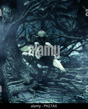 Monster Kreatur Frau in gruseligen Wald, 3d-Grafik für Buchillustration oder Buch Cover Stockfoto