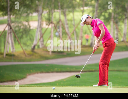 Jeongseon, östlich von Seoul, Südkorea. 25 Aug, 2018. Shin-Ae Ahn (KOR) Golf: Shin-Ae Ahn von Südkorea Uhren ihr Ansatz Schuß auf dem 13 Grün während der zweiten Runde der KLPGA Hoch 1 Resort Ladies Open 2018 auf dem High 1 Country Club in Jeongseon, östlich von Seoul, Südkorea. Quelle: Lee Jae-Won/LBA/Alamy leben Nachrichten Stockfoto