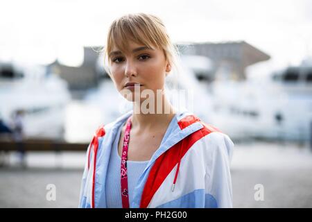 Cecilie Sturm Christensen posiert auf der Straße während der Fashion Week in Stockholm, 29.August 2018 - Foto: Start- und Landebahn Manhattan*** Für die redaktionelle Nutzung nur*** | Verwendung weltweit Stockfoto