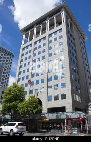 Fassade mit Zeichen und Logos auf regionaler Hauptsitz der Citi Bank in Auckland, Neuseeland, 26. Februar 2018. () Stockfoto