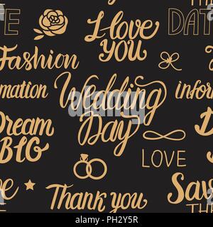 Hochzeit in einem Vintage griffonage Stil. Nahtlose Muster mit Schriftzug Inschrift. Stock Vektor