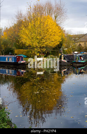 Kanal Boote auf dem Fluss Stort durch die maltings Moorings in Sawbridgeworth, Hertfordshire Stockfoto