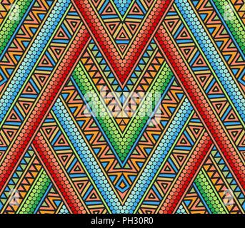 Helle ethnischen nahtlose Muster mit geometrischen Ornaments. Geometrisch-abstrakte Kunst drucken. Ethnische hipster Kulisse. Vektor folk Tribal bunten Muster. Stock Vektor
