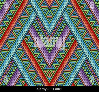 Helle ethnischen nahtlose Muster mit geometrischen Ornaments. Geometrisch-abstrakte Kunst drucken. Ethnische hipster Kulisse. Vektor folk Tribal bunten Muster. Stock Vektor